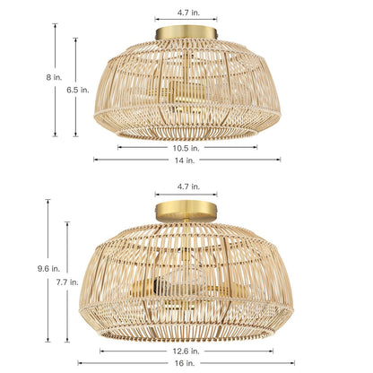 Plafonnier semi-encastré en rotin bohème à 2 lampes - Laiton