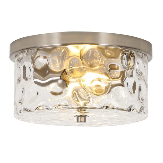 Plafonnier encastré à 2 lumières avec verre martelé transparent