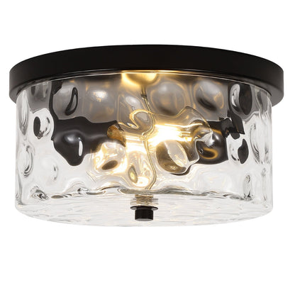 Plafonnier encastré à 2 lumières avec verre martelé transparent