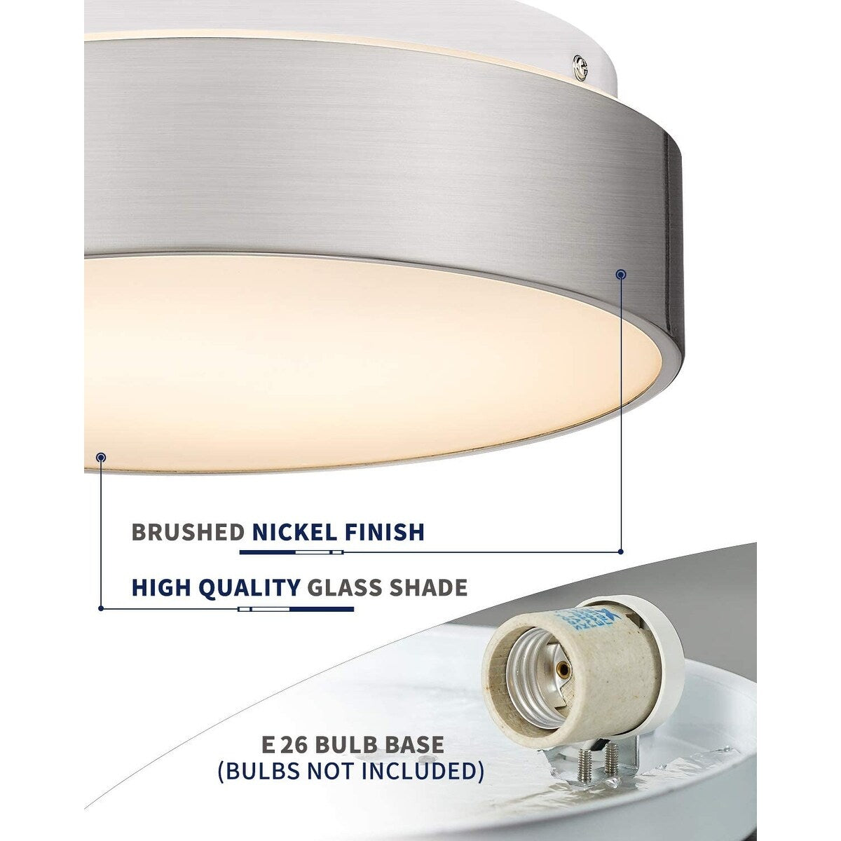 Plafonnier encastré à 2 lumières avec abat-jour en verre dépoli – 12 po L x 12 po l x 3,5 po H