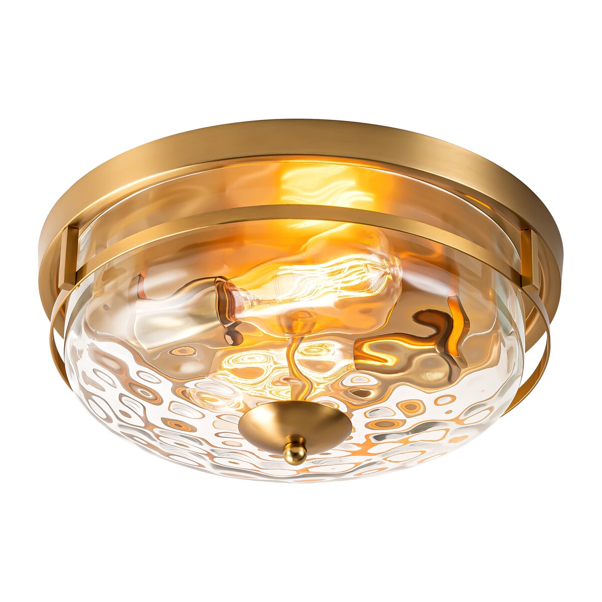 Plafonnier industriel à 2 lampes en forme de dôme, style ferme, en verre ondulé transparent, montage encastré – 32,8 cm (l) x 14 cm (h).