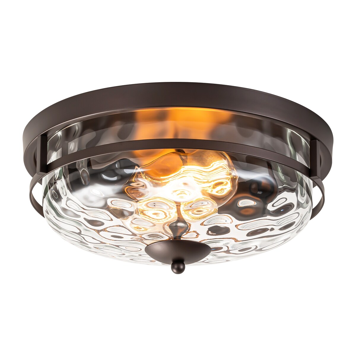 Plafonnier industriel à 2 lampes en forme de dôme, style ferme, en verre ondulé transparent, montage encastré – 32,8 cm (l) x 14 cm (h).