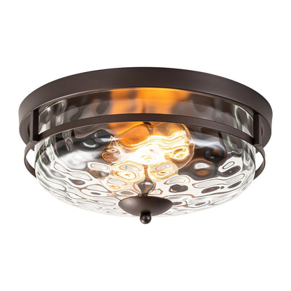 Plafonnier industriel à 2 lampes en forme de dôme, style ferme, en verre ondulé transparent, montage encastré – 32,8 cm (l) x 14 cm (h).