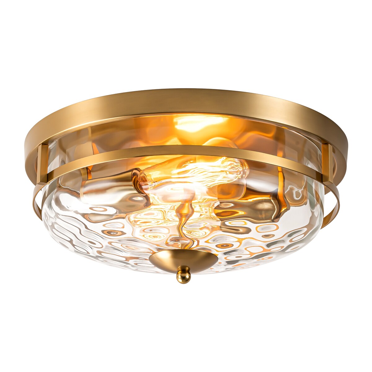 Plafonnier industriel à 2 lampes en forme de dôme, style ferme, en verre ondulé transparent, montage encastré – 32,8 cm (l) x 14 cm (h).