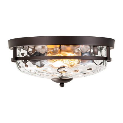 Plafonnier industriel à 2 lampes en forme de dôme, style ferme, en verre ondulé transparent, montage encastré – 32,8 cm (l) x 14 cm (h).