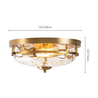 Plafonnier industriel à 2 lampes en forme de dôme, style ferme, en verre ondulé transparent, montage encastré – 32,8 cm (l) x 14 cm (h).