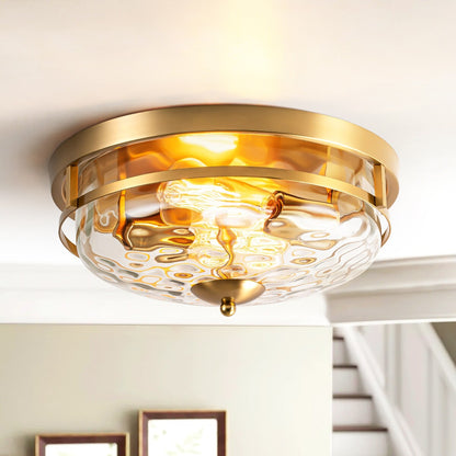 Plafonnier industriel à 2 lampes en forme de dôme, style ferme, en verre ondulé transparent, montage encastré – 32,8 cm (l) x 14 cm (h).