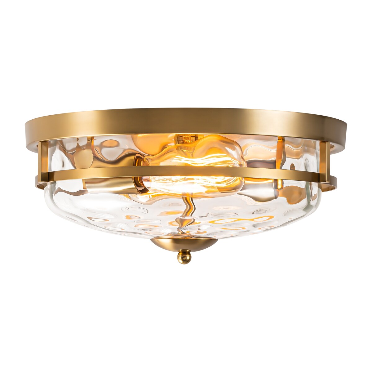 Plafonnier industriel à 2 lampes en forme de dôme, style ferme, en verre ondulé transparent, montage encastré – 32,8 cm (l) x 14 cm (h).