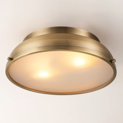 Plafonnier encastré à 2 lampes, style Mid-Century moderne, en bronze vieilli, avec dôme cylindrique en verre dépoli - Bronze vieilli