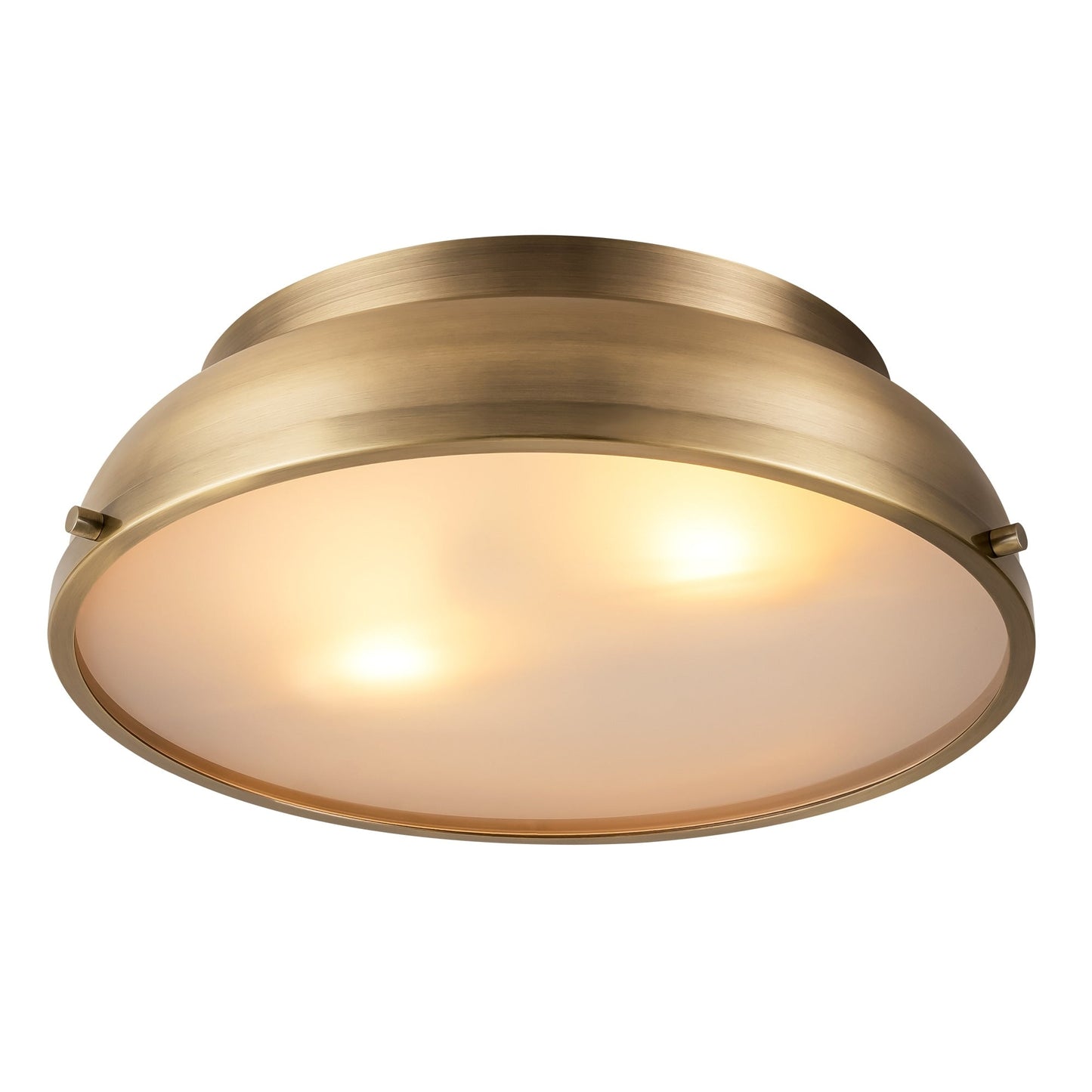 Plafonnier encastré à 2 lampes, style Mid-Century moderne, en bronze vieilli, avec dôme cylindrique en verre dépoli - Bronze vieilli
