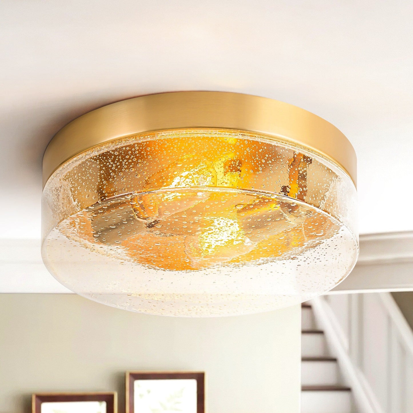 Plafonnier moderne à 2 lampes en forme de dôme, en verre transparent à bulles et à grains