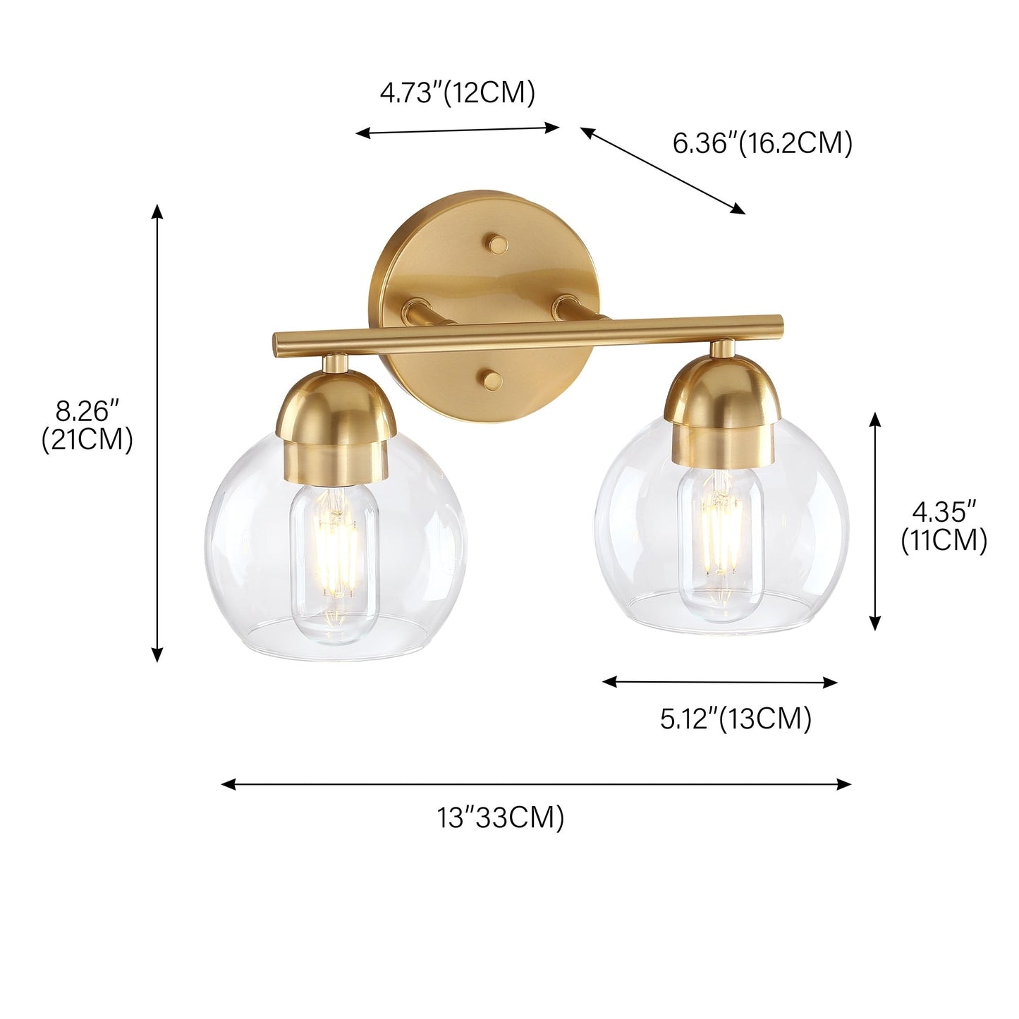 Luminaires de salle de bain vintage à 2 lampes