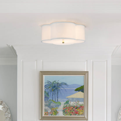 Plafonnier 2 lumières en lin blanc avec diffuseur en acrylique