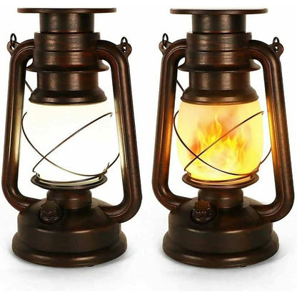 Lot de 2 lanternes solaires suspendues vintage à LED avec flamme vacillante