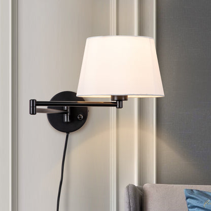 Lot de 2 appliques murales à bras pivotant noires avec abat-jour en lin