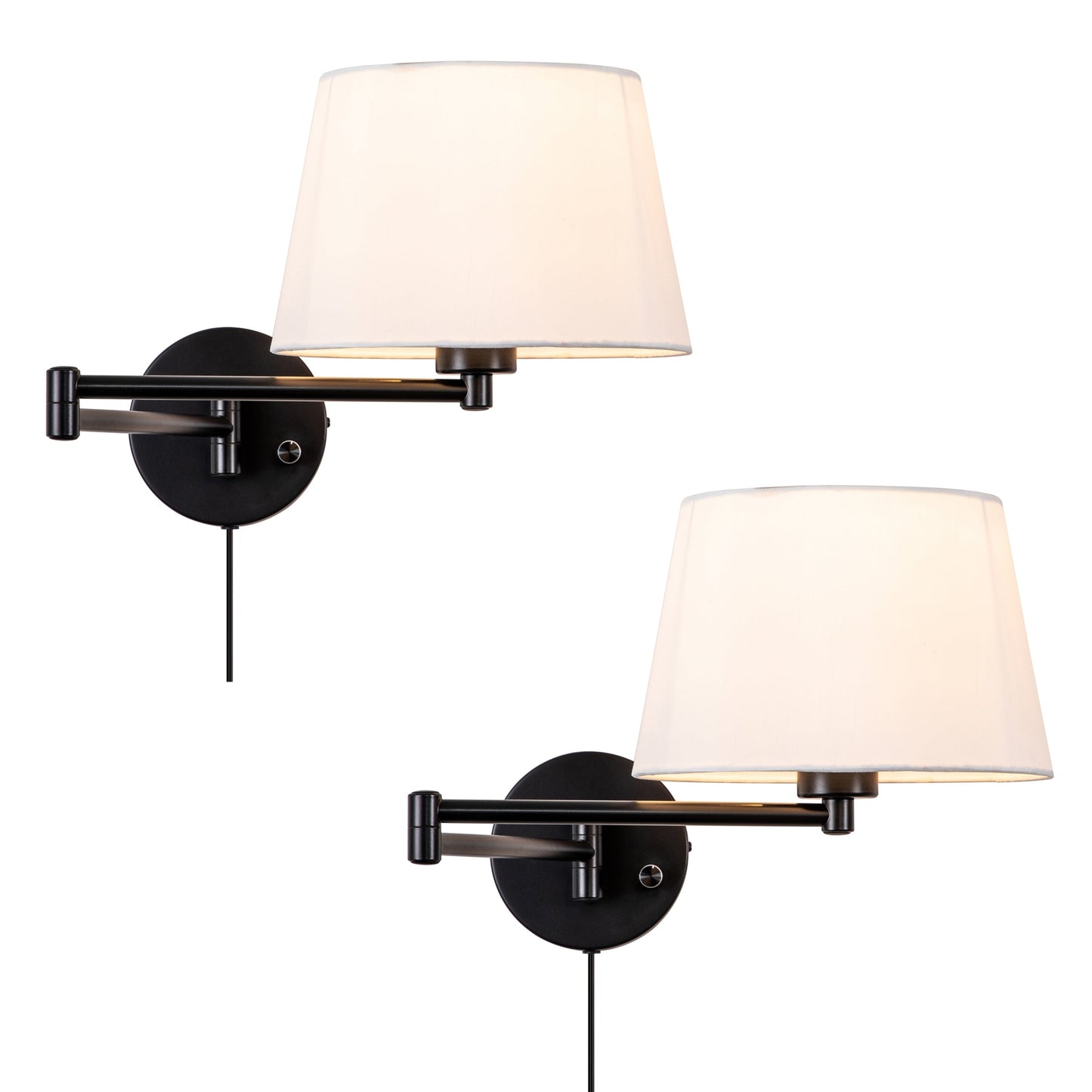 Lot de 2 appliques murales à bras pivotant noires avec abat-jour en lin