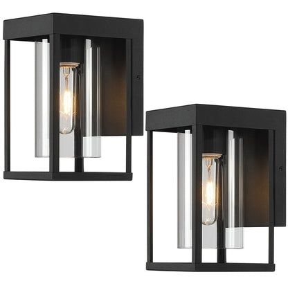 Lot de 2 appliques murales d'extérieur noires avec verre transparent - 9H