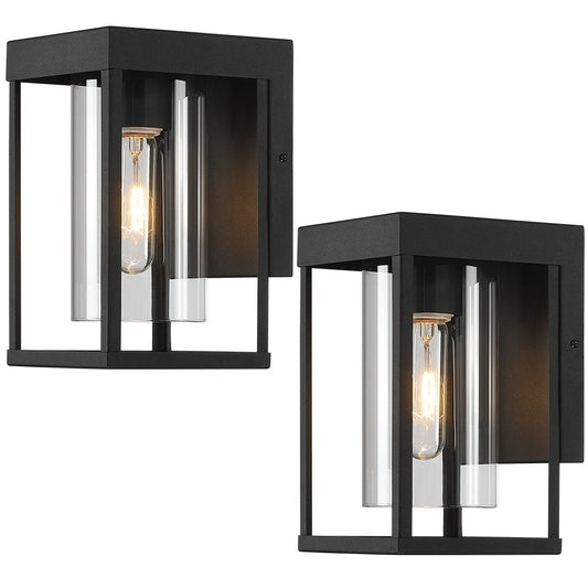 Lot de 2 appliques murales d'extérieur noires avec verre transparent - 9H