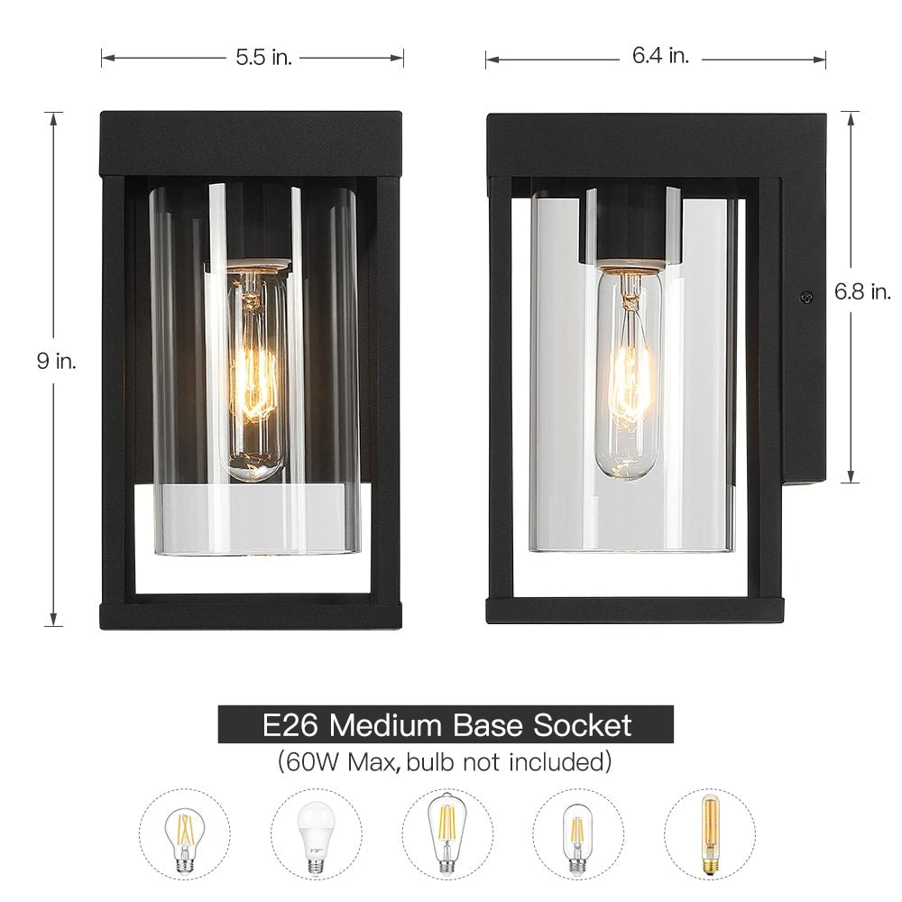 Lot de 2 appliques murales d'extérieur noires avec verre transparent - 9H