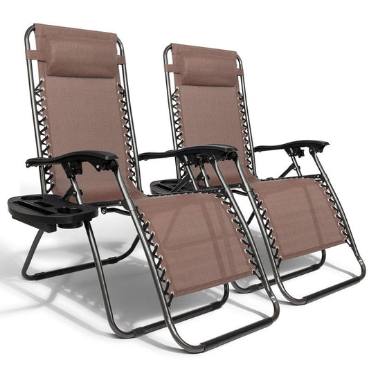 Chaise longue pliable portable à gravité zéro, 2 pièces, avec porte-gobelet