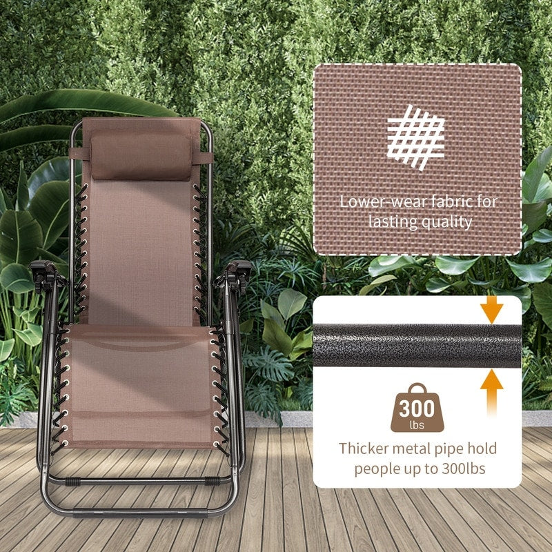 Chaise longue pliable portable à gravité zéro, 2 pièces, avec porte-gobelet