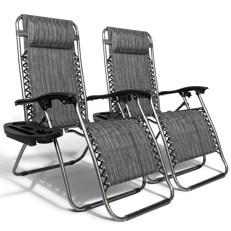 Chaise longue pliable portable à gravité zéro, 2 pièces, avec porte-gobelet