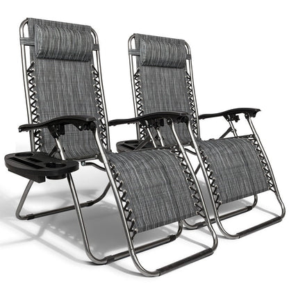 Chaise longue pliable portable à gravité zéro, 2 pièces, avec porte-gobelet