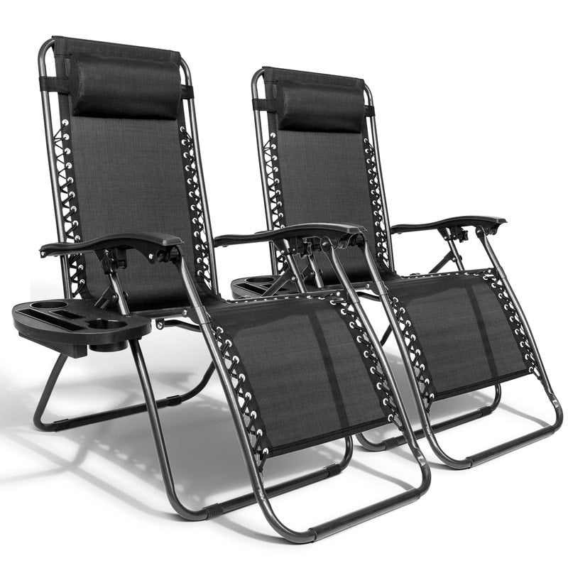 Chaise longue pliable portable à gravité zéro, 2 pièces, avec porte-gobelet