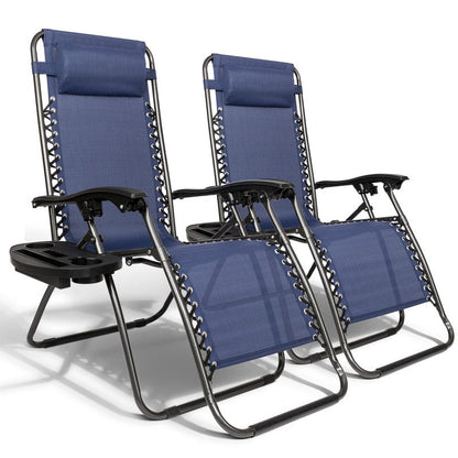Chaise longue pliable portable à gravité zéro, 2 pièces, avec porte-gobelet