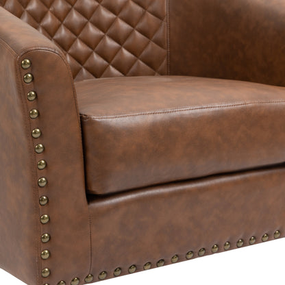 Lot de 2 chaises d'appoint tonneau en cuir vegan de 29 W avec garniture cloutée