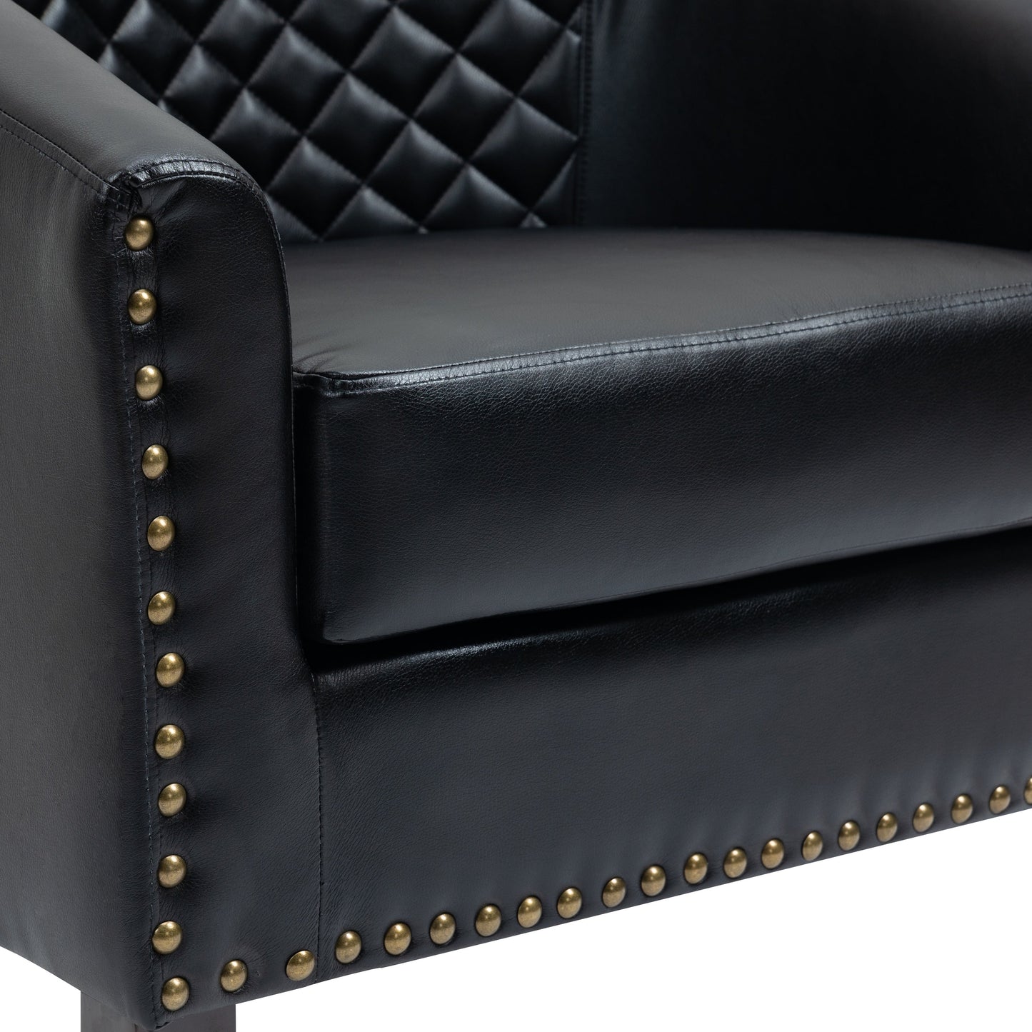 Lot de 2 chaises d'appoint tonneau en cuir vegan de 29 W avec garniture cloutée