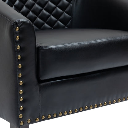 Lot de 2 chaises d'appoint tonneau en cuir vegan de 29 W avec garniture cloutée