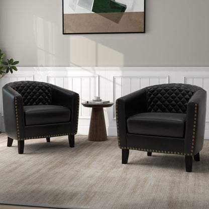 Lot de 2 chaises d'appoint tonneau en cuir vegan de 29 W avec garniture cloutée