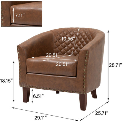 Lot de 2 chaises d'appoint tonneau en cuir vegan de 29 W avec garniture cloutée