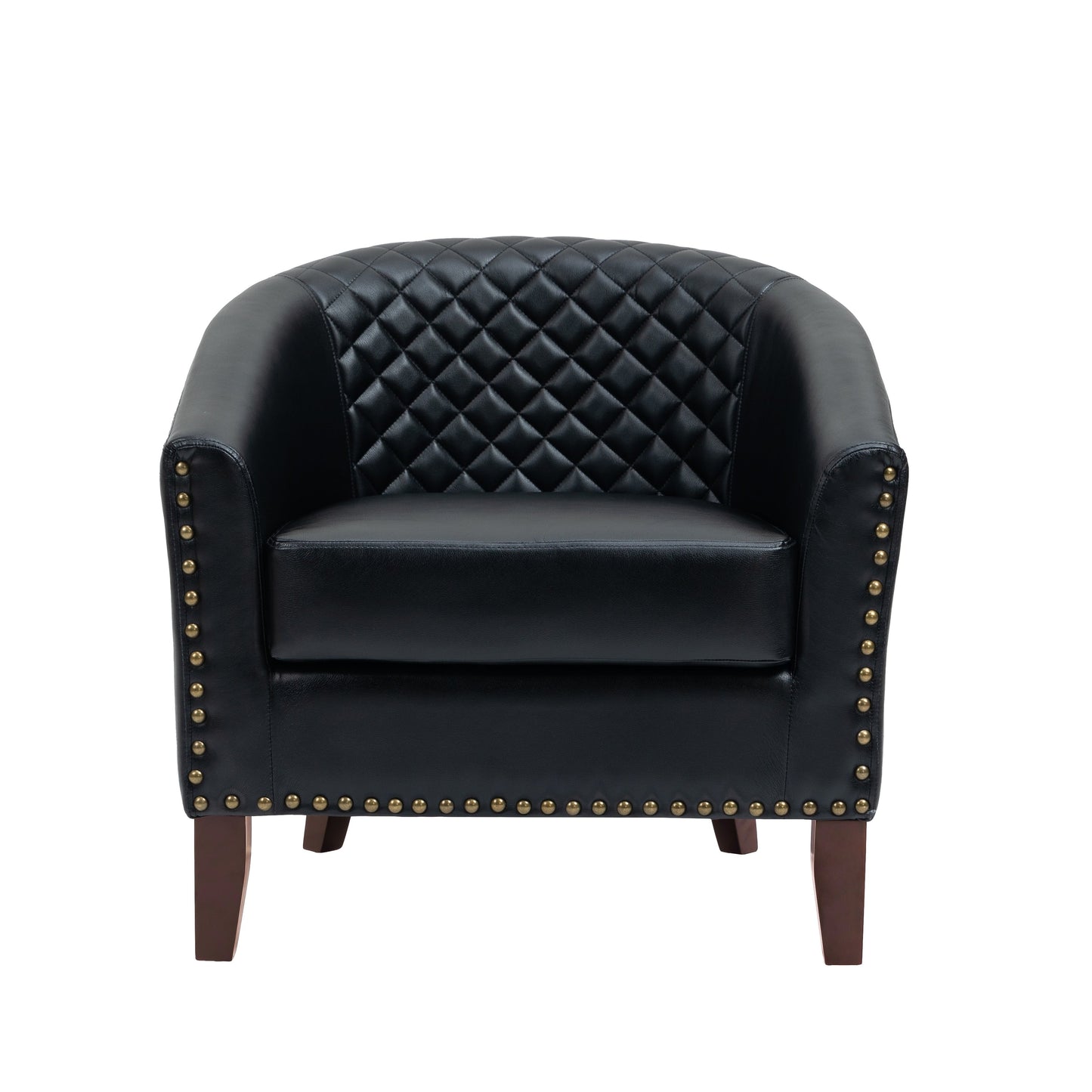 Lot de 2 chaises d'appoint tonneau en cuir vegan de 29 W avec garniture cloutée