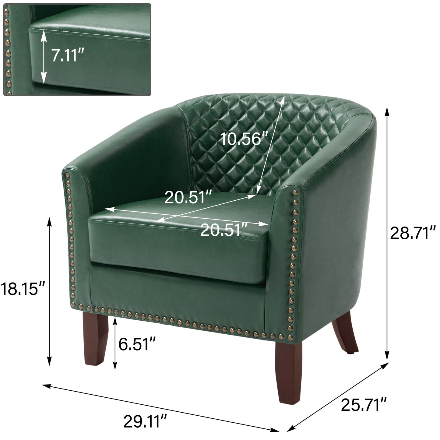 Lot de 2 chaises d'appoint tonneau en cuir vegan de 29 W avec garniture cloutée