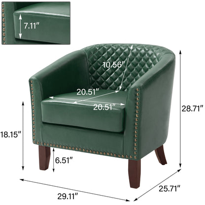Lot de 2 chaises d'appoint tonneau en cuir vegan de 29 W avec garniture cloutée