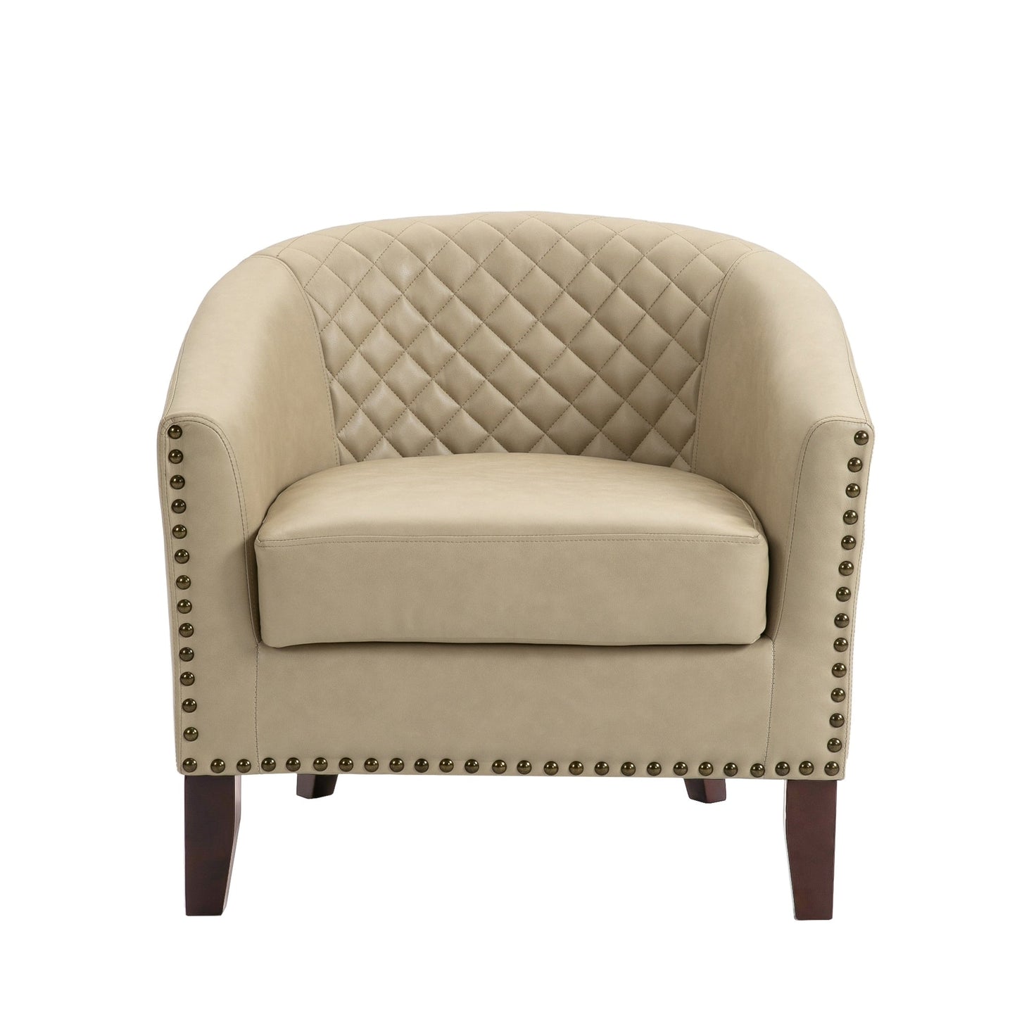 Lot de 2 chaises d'appoint tonneau en cuir vegan de 29 W avec garniture cloutée