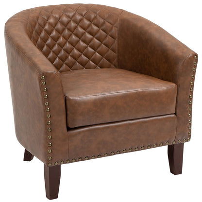 Lot de 2 chaises d'appoint tonneau en cuir vegan de 29 W avec garniture cloutée
