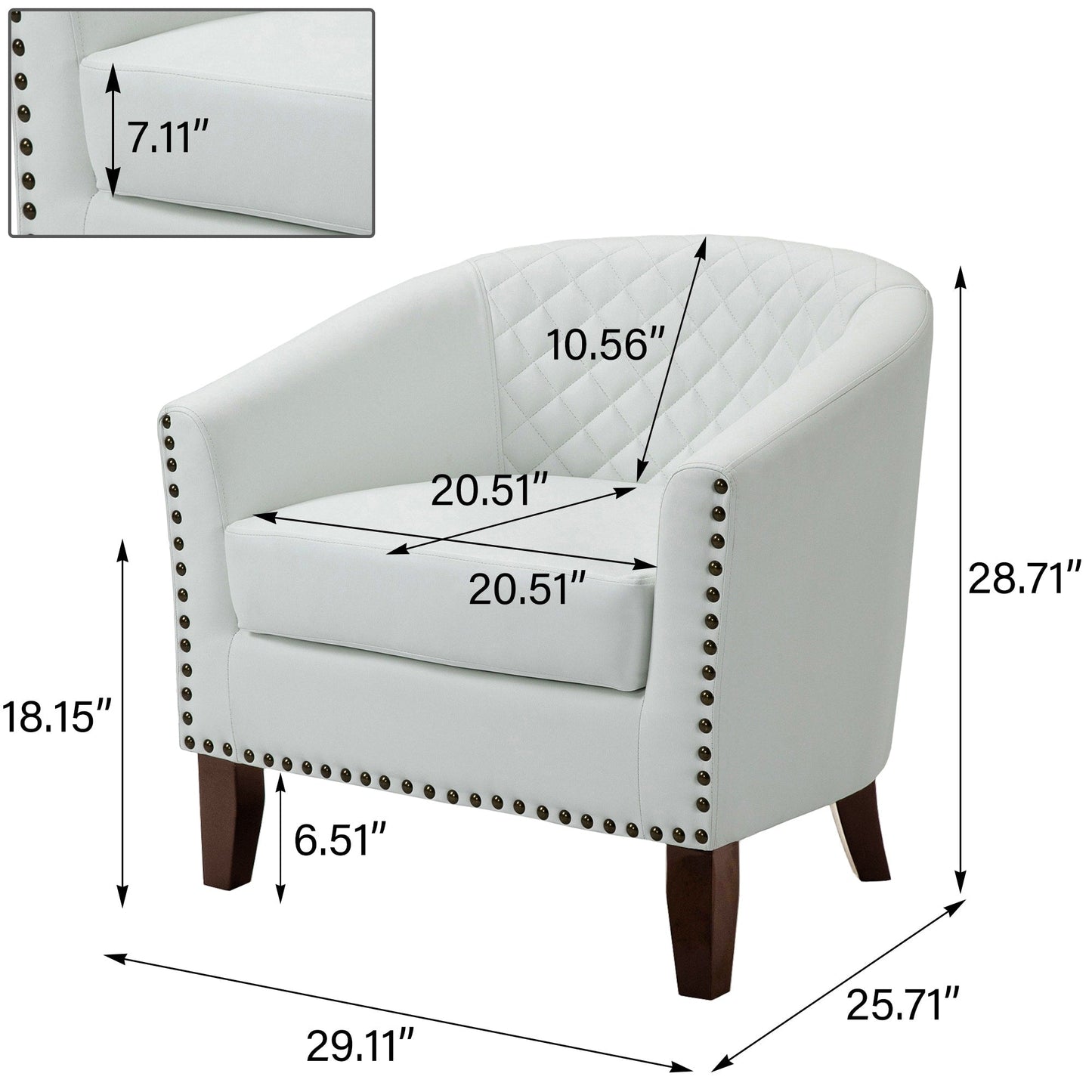 Lot de 2 chaises d'appoint tonneau en cuir vegan de 29 W avec garniture cloutée