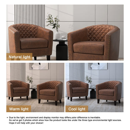 Lot de 2 chaises d'appoint tonneau en cuir vegan de 29 W avec garniture cloutée