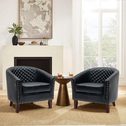 Lot de 2 chaises d'appoint tonneau en cuir vegan de 29 W avec garniture cloutée