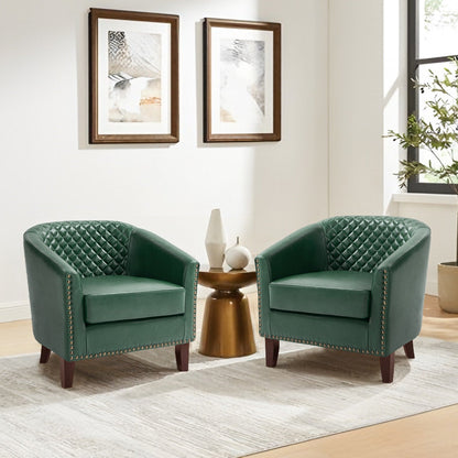 Lot de 2 chaises d'appoint tonneau en cuir vegan de 29 W avec garniture cloutée
