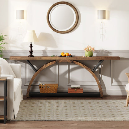 Console étroite à 2 niveaux avec cadre semi-circulaire pour entrée, tables d'appoint de couloir grises