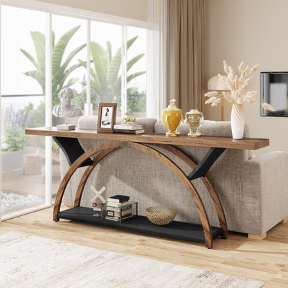 Console étroite à 2 niveaux avec cadre semi-circulaire pour entrée, tables d'appoint de couloir grises