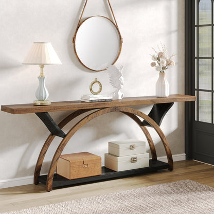 Console étroite à 2 niveaux avec cadre semi-circulaire pour entrée, tables d'appoint de couloir grises