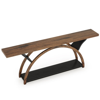 Console étroite à 2 niveaux avec cadre semi-circulaire pour entrée, tables d'appoint de couloir grises