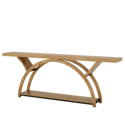 Console étroite à 2 niveaux avec cadre semi-circulaire pour entrée, tables d'appoint de couloir grises