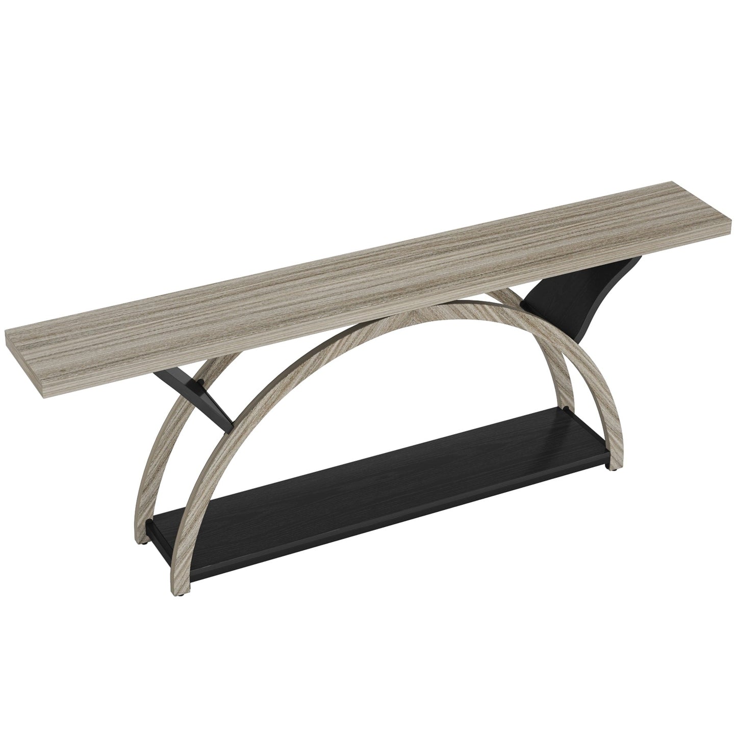 Console étroite à 2 niveaux avec cadre semi-circulaire pour entrée, tables d'appoint de couloir grises
