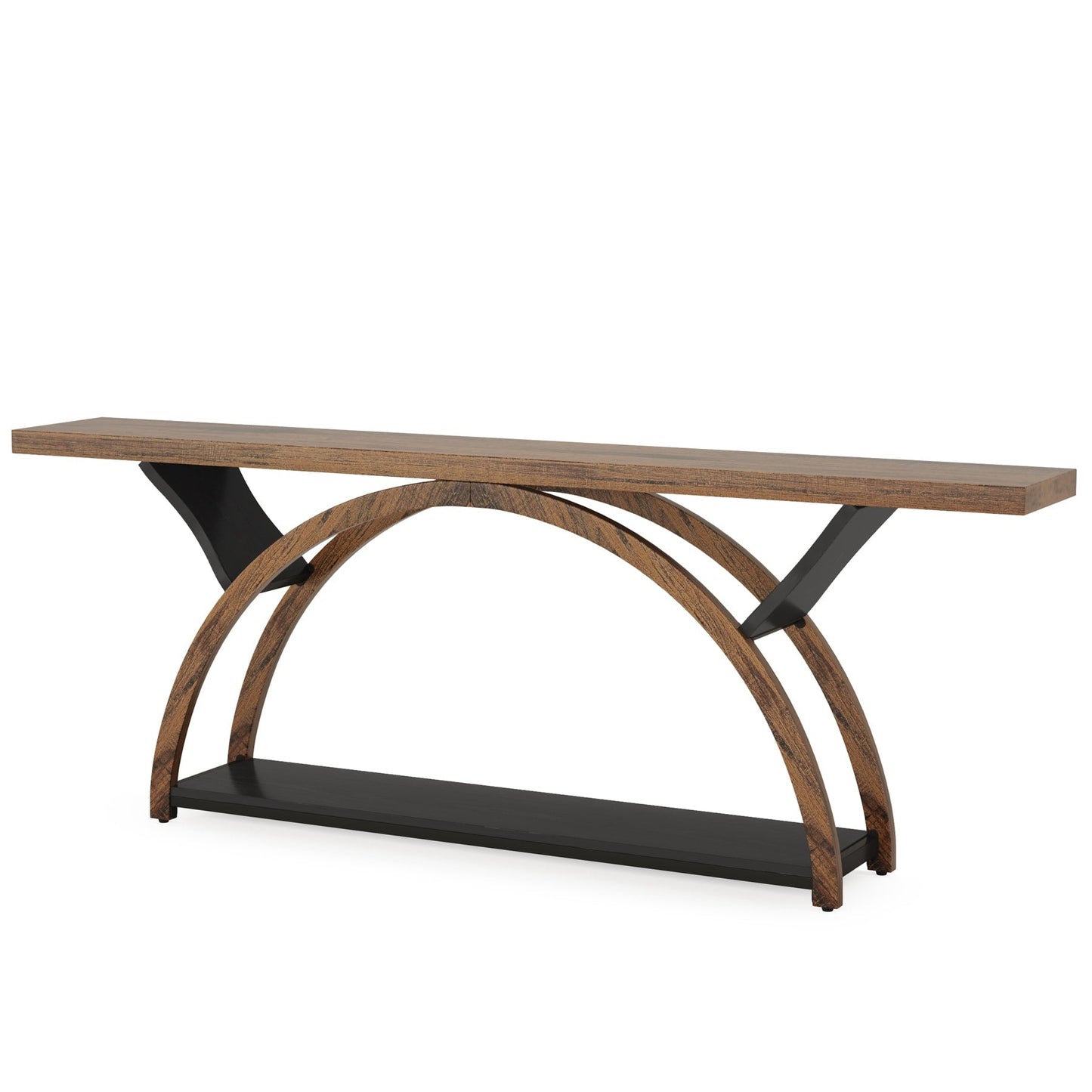 Console étroite à 2 niveaux avec cadre semi-circulaire pour entrée, tables d'appoint de couloir grises
